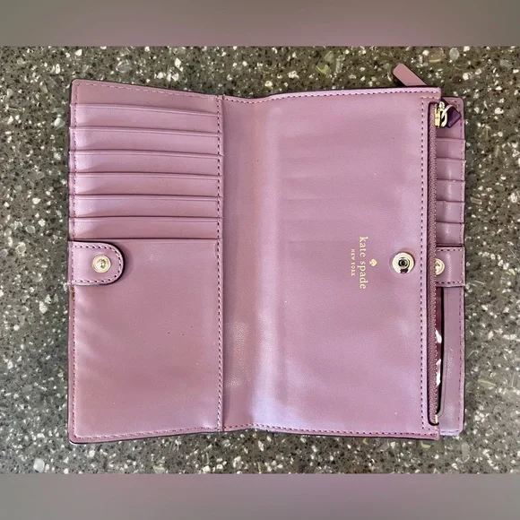 Kate Spade Plum Laurel Way Stacy Large Slim Leather Wallet | Classic | Cute - Picture 6 of 13